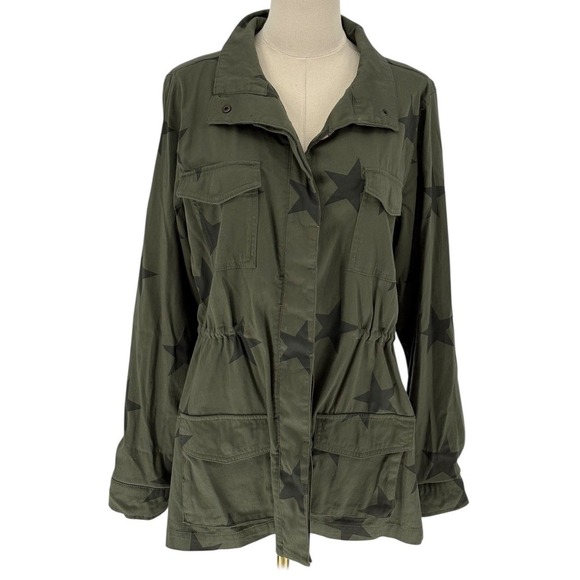 Knox Rose Jackets & Blazers - Knox Rose‎ Utility Jacket Olive Green Black Star Print Drawstring Waist Large